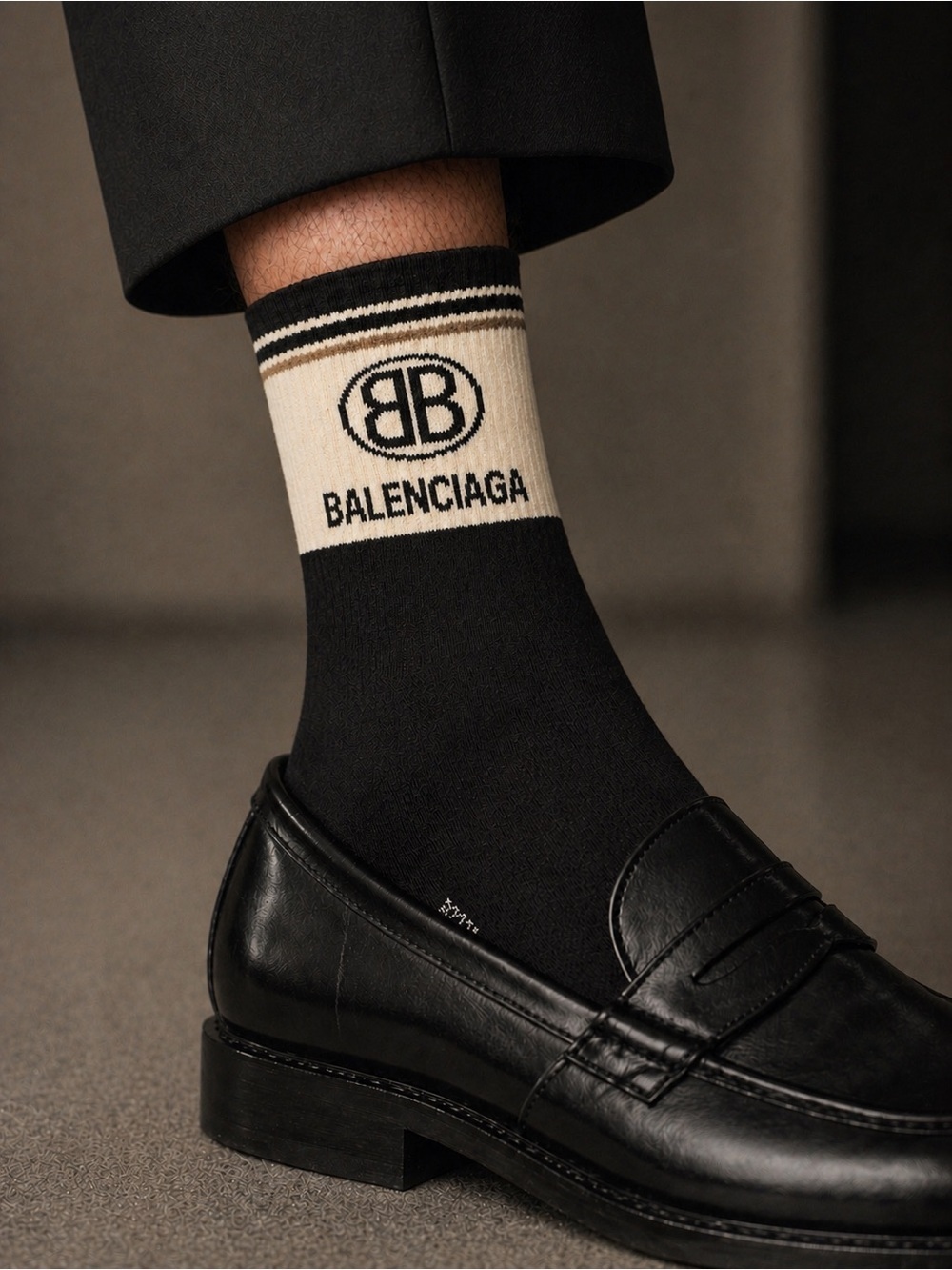 Balenciaga Black and Cream Signature Crew Socks